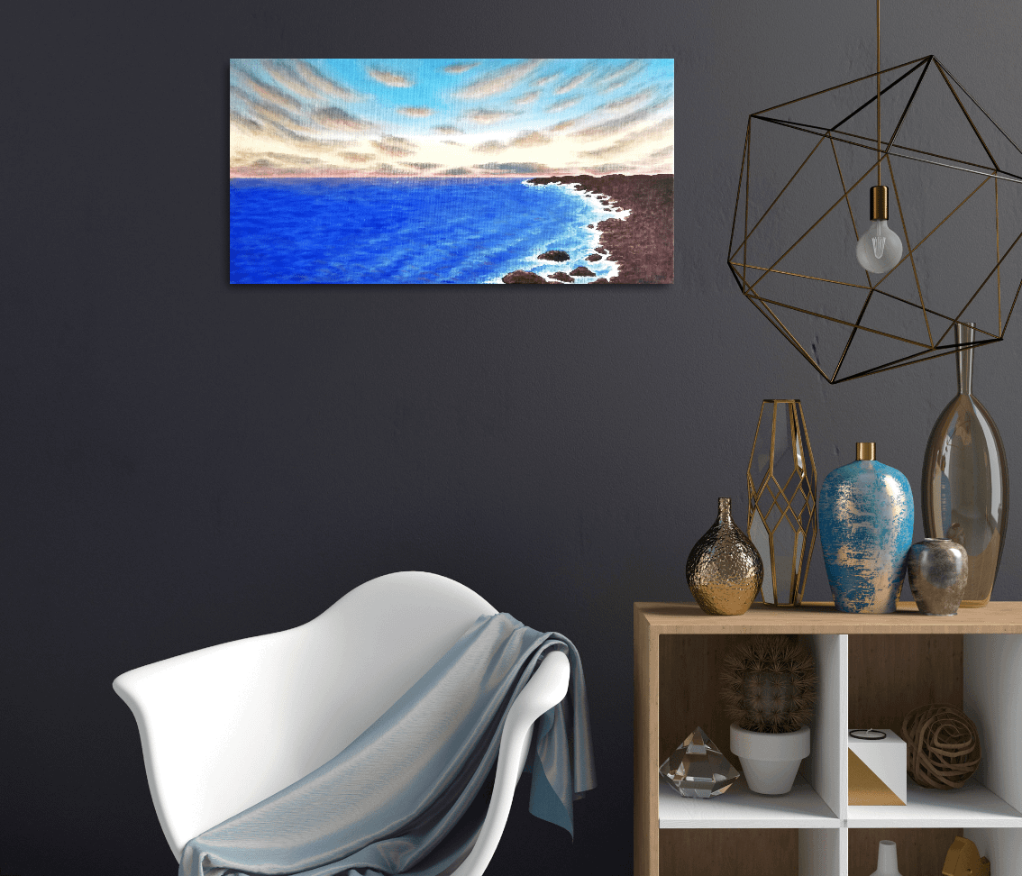 moře vlny modrý obraz na zeď východ slunce