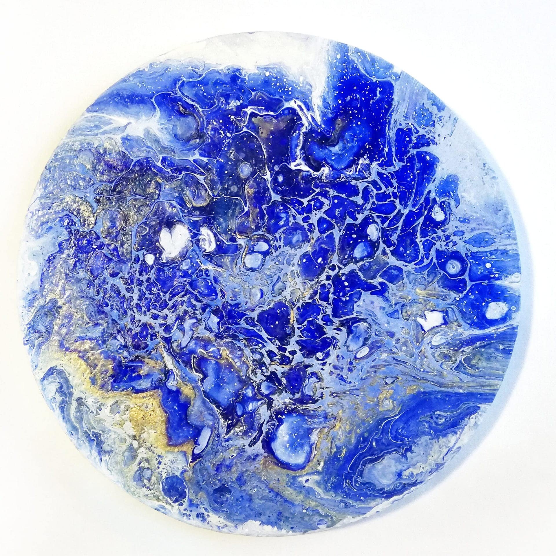 blue planet fluid artwork on canvas round