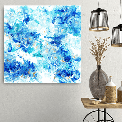 Blue and gold – original abstract painting, 50×50 cm
