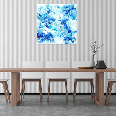 Blue and gold – original abstract painting, 50×50 cm