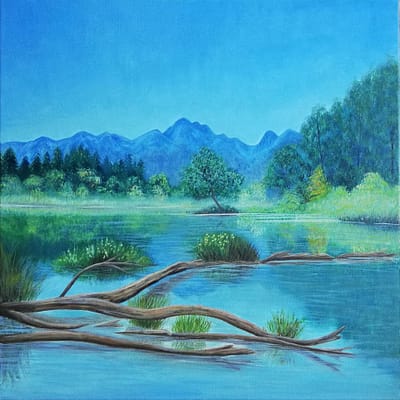 Crystal clear lake – original landscape painting