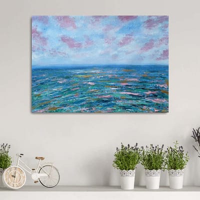 On a wave of hope – sunset oil painting