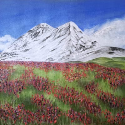 Autumn bloom – mountain art on canvas, 40×40 cm