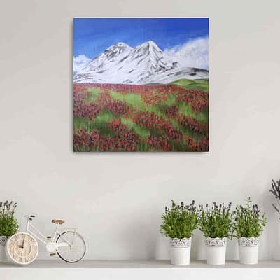 Autumn bloom – mountain art on canvas, 40×40 cm