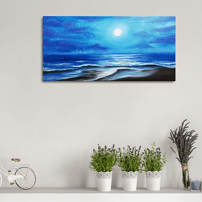 During a full moon – night sky coastal art
