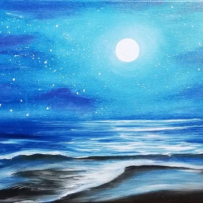 During a full moon – night sky coastal art