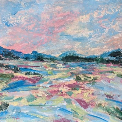 Bright day in the country – original hand painted artwork, 24x18cm