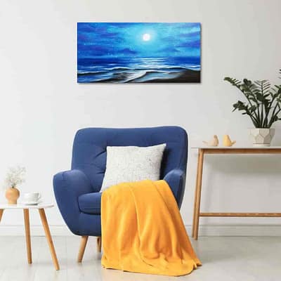 During a full moon – night sky coastal art