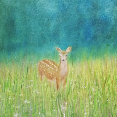 Original doe painting – Doe in the meadow