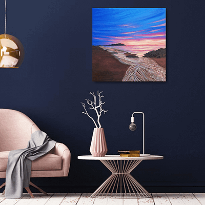 Sweet sunset at sea – sunset beach painting