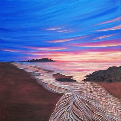 Sweet sunset at sea – sunset beach painting