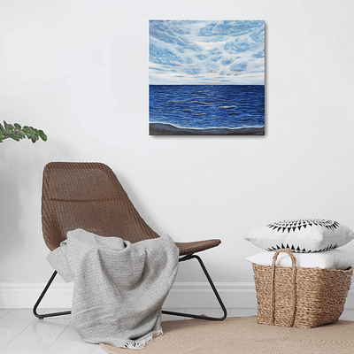Waves with golden edge – oil painting on canvas, 50×50 cm