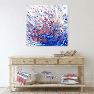 Blue fantasy abstract painting, 60 x 60 cm