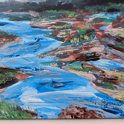 Flowing river – original hand painted artwork, 24x18cm
