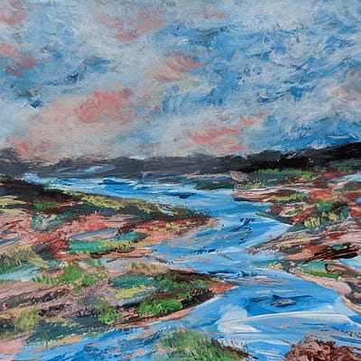 Flowing river – original hand painted artwork, 24x18cm