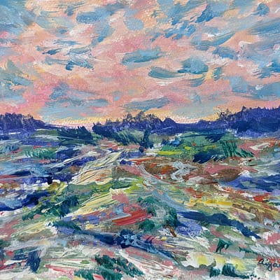 Colorful fields – original hand painted artwork, 24x18cm
