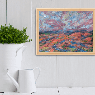 Fiery ground – original abstract landscape, 29,7x21cm