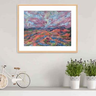Fiery ground – original abstract landscape, 29,7x21cm