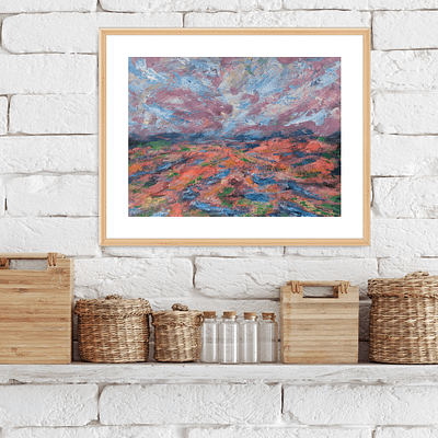 Fiery ground – original abstract landscape, 29,7x21cm