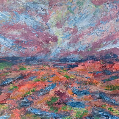 Fiery ground – original abstract landscape, 29,7x21cm