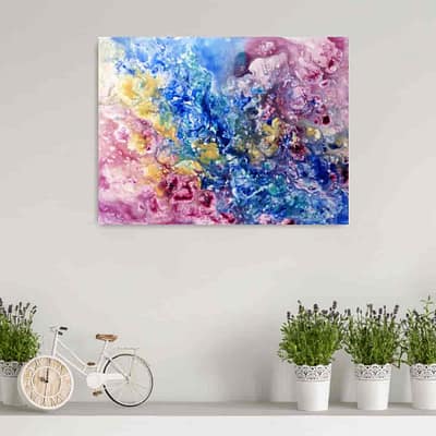 Life inside us – colorful painting on paper, 46×32 cm