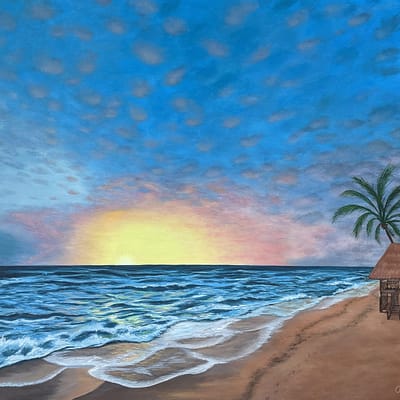 Summer house on the beach – 100x80cm, beach painting
