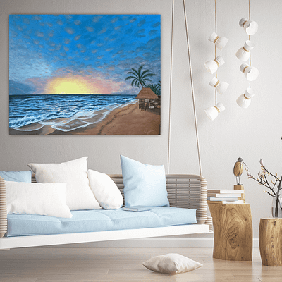 Summer house on the beach – 100x80cm, beach painting