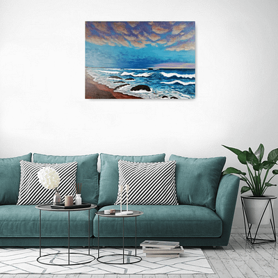 Gentle evening waves – original sea artwork, 70×50 cm