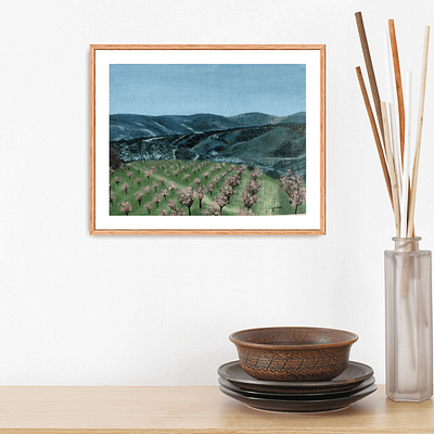 Spring in South Moravia – almond orchards artwork, 24x18cm