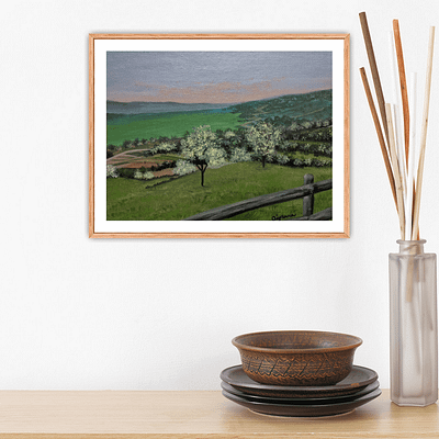 Spring evening – hand painted landscape artwork, 24x18cm