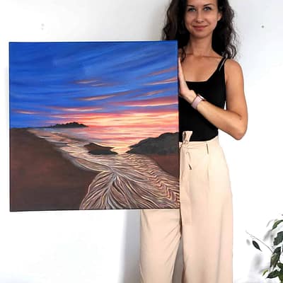 Sweet sunset at sea – sunset beach painting