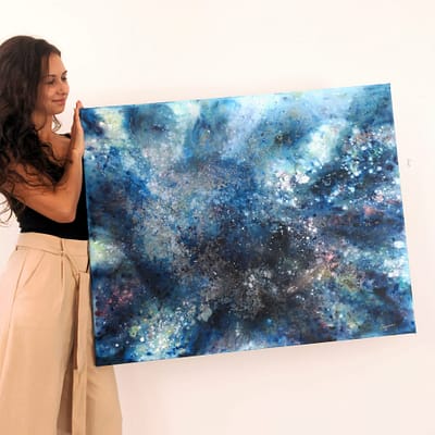 Somewhere in space – modern mixed media painting, 100x80cm