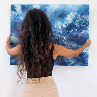Somewhere in space – modern mixed media painting, 100x80cm