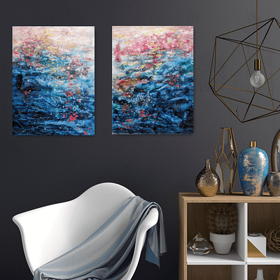 Joy of light – set of 2 abstract paintings, 2 x 45x60cm