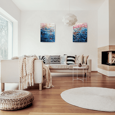 Joy of light – set of 2 abstract paintings, 2 x 45x60cm