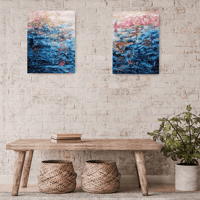 Joy of light – set of 2 abstract paintings, 2 x 45x60cm